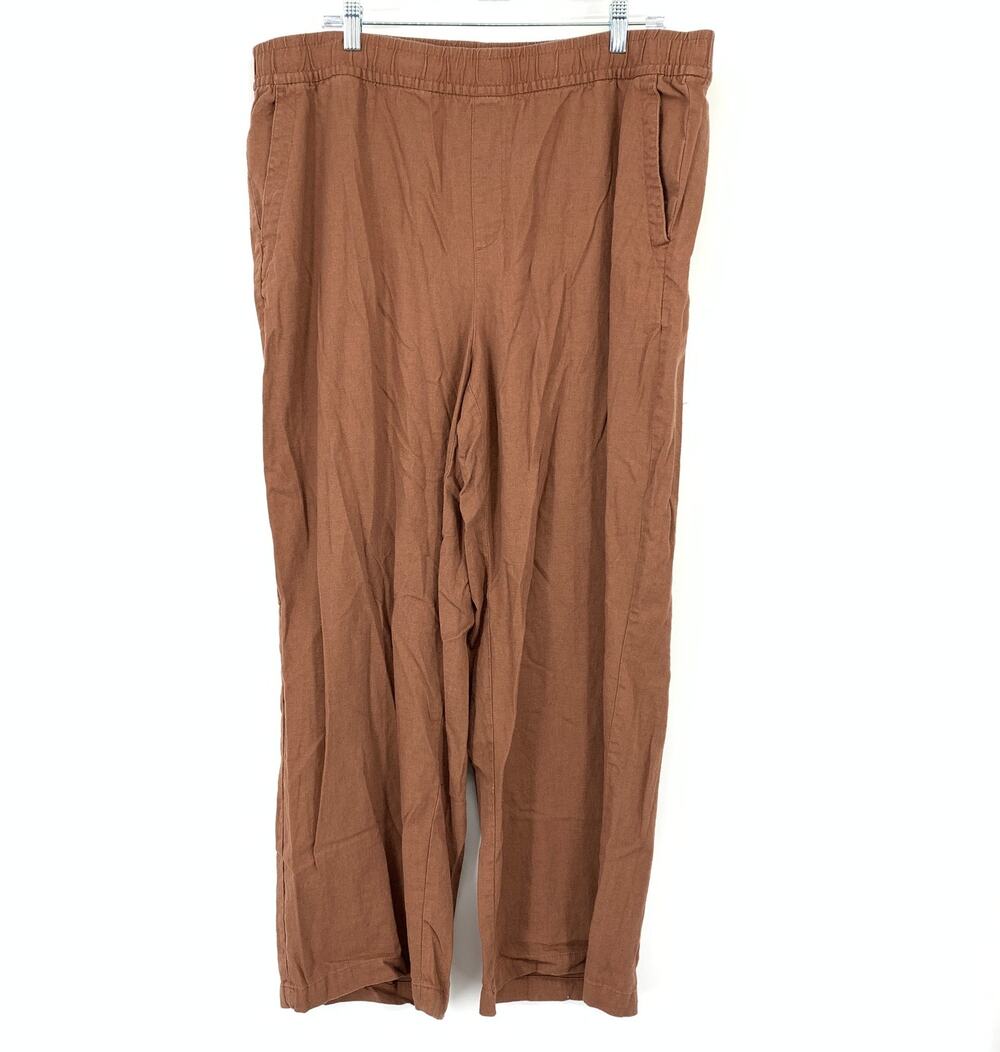 Old Navy High Rise Wide Leg Casual Pants Womens XL Brown Linen Blend